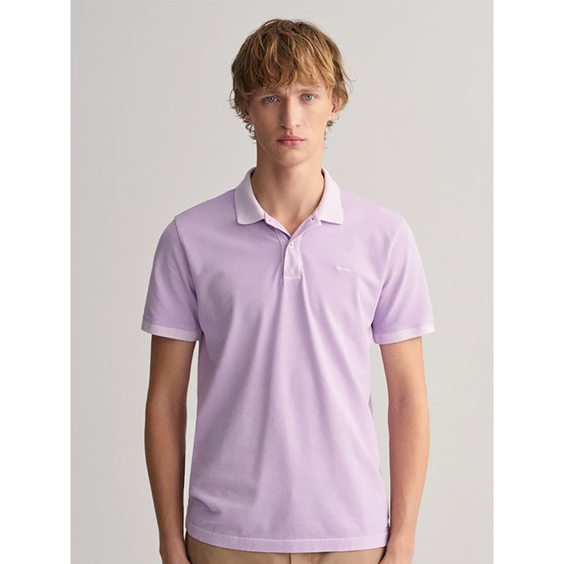 GANT Men Lavender Solid Short Sleeves Polo T-Shirt (2XL)