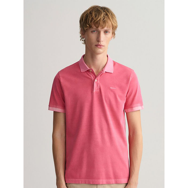 GANT Men Pink Solid Short Sleeves Polo T-Shirt (S)