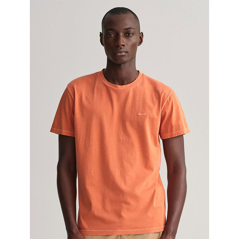 GANT Men Orange Solid Round Neck Short Sleeves T-Shirt (S)