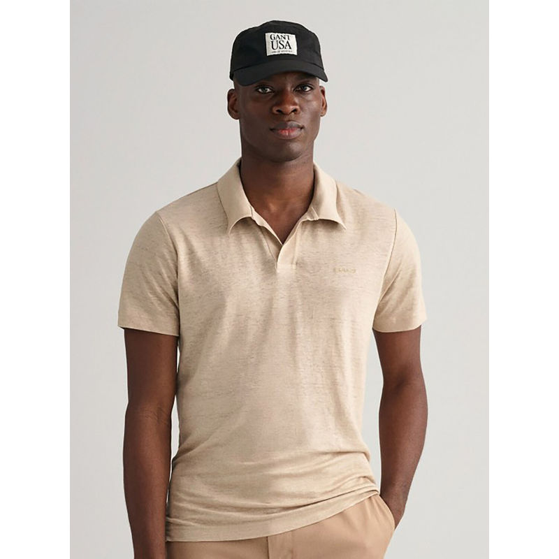 GANT Men Beige Solid Short Sleeves Polo T-Shirt (S)