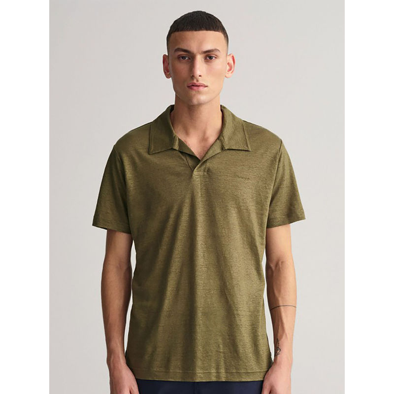 GANT Men Olive Solid Short Sleeves Polo T-Shirt (S)