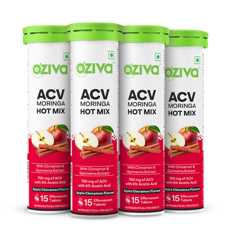 Oziva Acv Moringa Apple Cinnamon Hot Mix For Craving Control - Pack Of 4