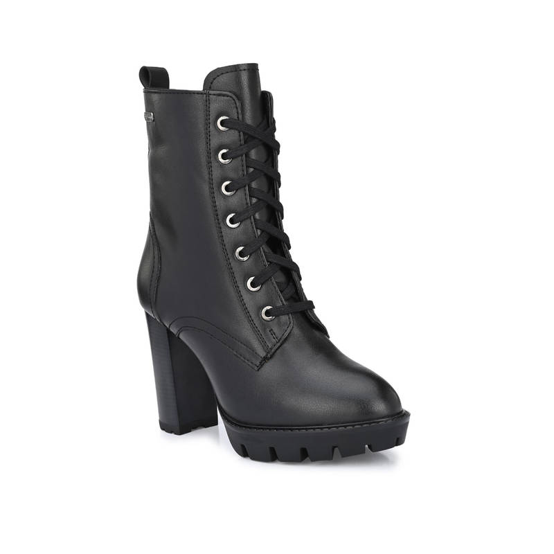 Delize Black Women High Heel Vegan Leather Derby Boots (EURO 41)