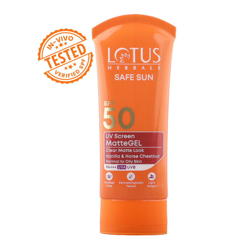 Lotus Herbals Safesun Uv Screen Matte Gel Sunscreen SPF 50 PA+++ In Vivo Tested No White Cast