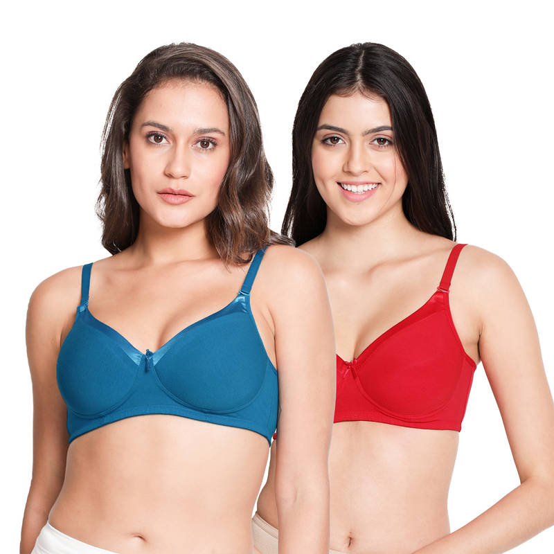 Susie by Shyaway Neck Satin Wirefree Full Coverage Cotton Padded Bra-Multicolor(Pack of 2) (32C)