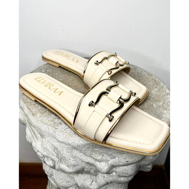 ELVIRAA Beige Buckle Flats (EU 36)