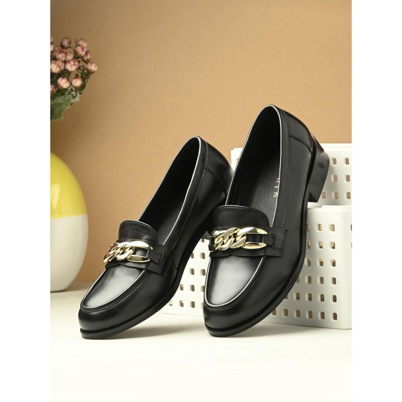 MIORAH Black Premium Leather Casual Loafers (EU 37)