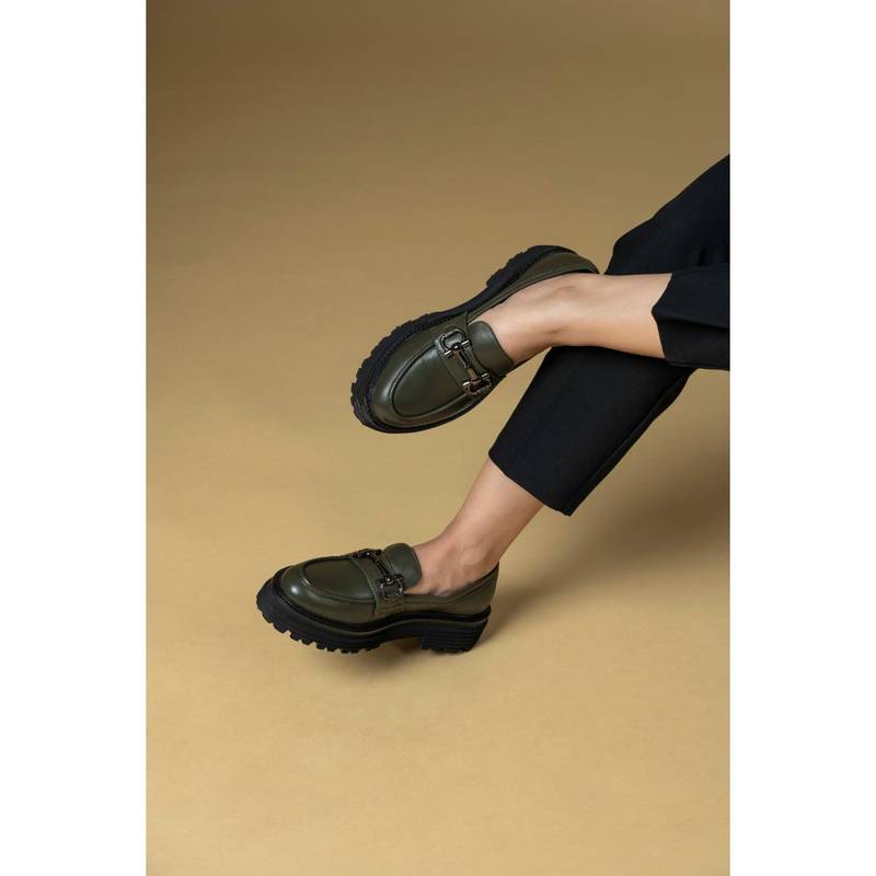 MIORAH Olive Premium Leather Casual Loafers (EU 37)