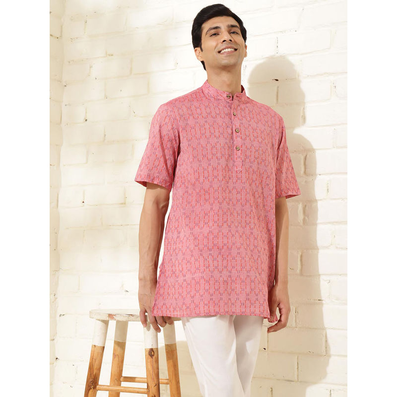 Fabindia Pink Cotton Hand Block Printed Short Kurta (XS)