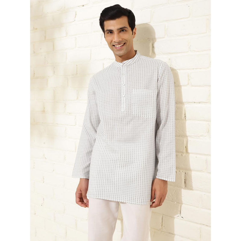 Fabindia White Cotton Woven Short Kurta (L)