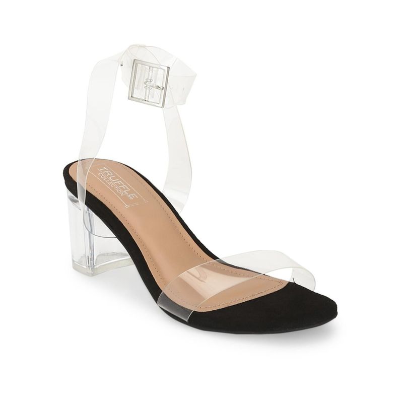 Truffle Collection Black Suede Perspex Clear Block Heels (UK 7)