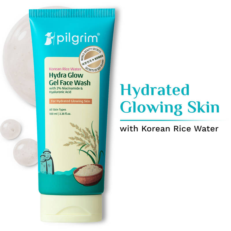 Pilgrim Korean Rice Water & 2% Niacinamide Hydra Glow Gel Face Wash Hydrated Glass Glowing Skin