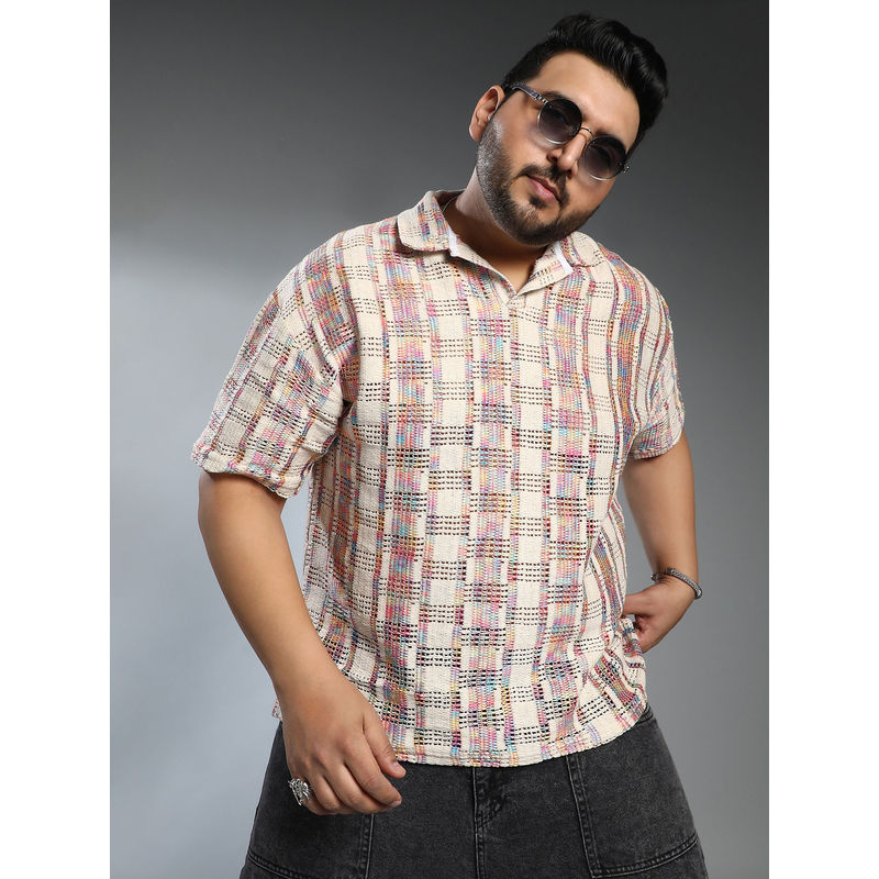 Instafab Plus Men Off-White Prism Oversized Polo T-Shirt (5XL)