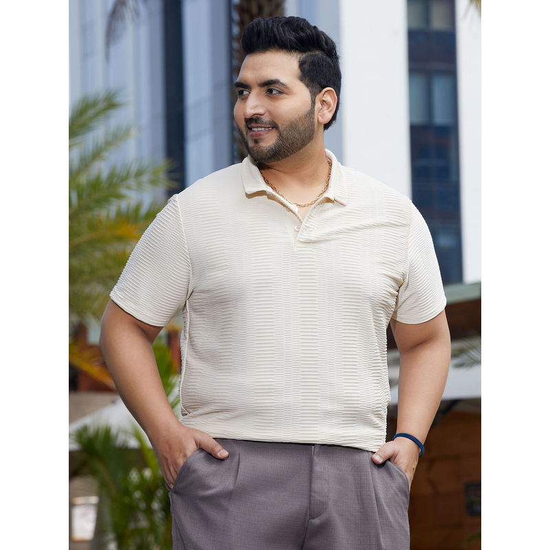 Instafab Plus Men Banana Yellow Flatten-Ruched Polo T-Shirt (3XL)