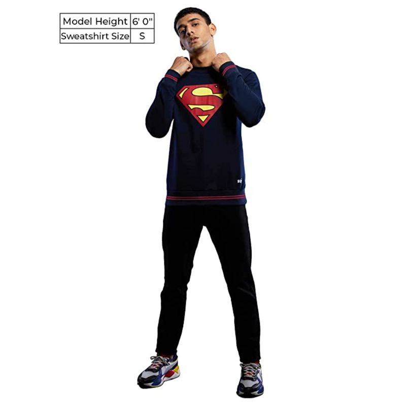 The Souled Store Men Official Superman Man of Steel Navy Blue Sweatshirts (S)