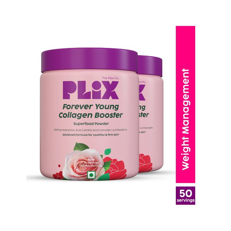 Plix Plant-Based Collagen Builder, Advanced Anti-Ageing Formula- Rose (Pack of 2)