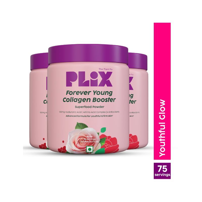 Plix Plant-Based Collagen Builder, Advanced Anti-Ageing Formula- Rose (Pack of 3)