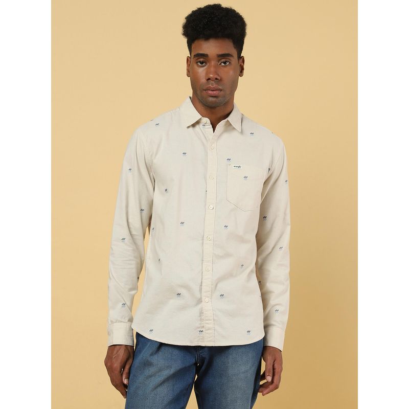 Wrangler Mens Printed Beige Casual Shirt (XL)