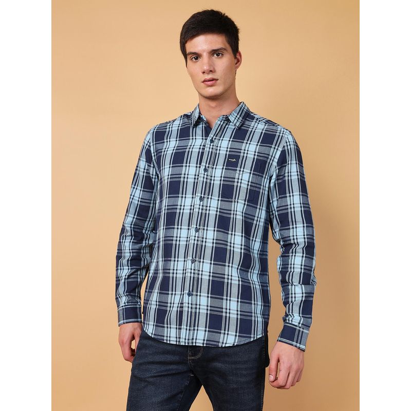 Wrangler Mens Checks Blue Casual Shirt (S)