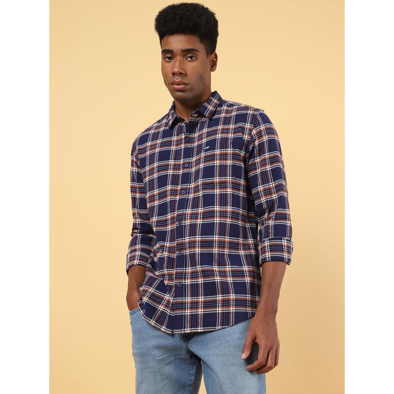Wrangler Mens Checks Navy Blue Casual Shirt (S)