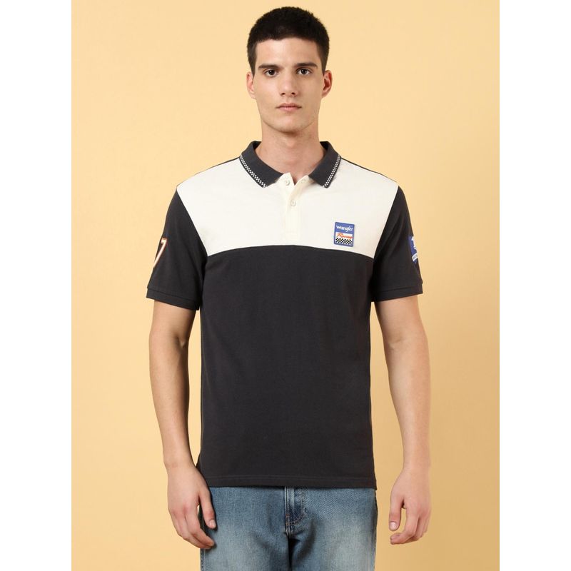 Wrangler Mens Color Block Black Polo T-Shirt (M)