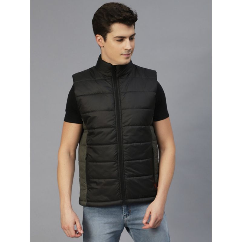 RIGO Men Black Colo block Sleeveless Puffer Jacket (M)