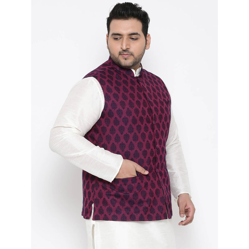 KISAH PLUS Purple Woven Nehru Jacket (46)