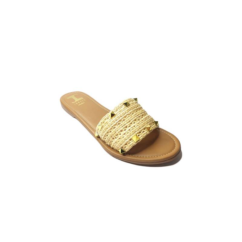 IRUSSH Beige Raffia Studded Summer Flats (EURO 35)