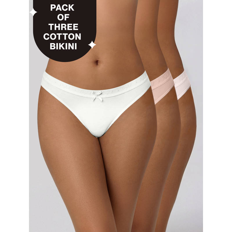 Low Rise Cotton Bikini Panty with Outer Elastic-White Nude P Pink NYP390 PO3 (2XL)