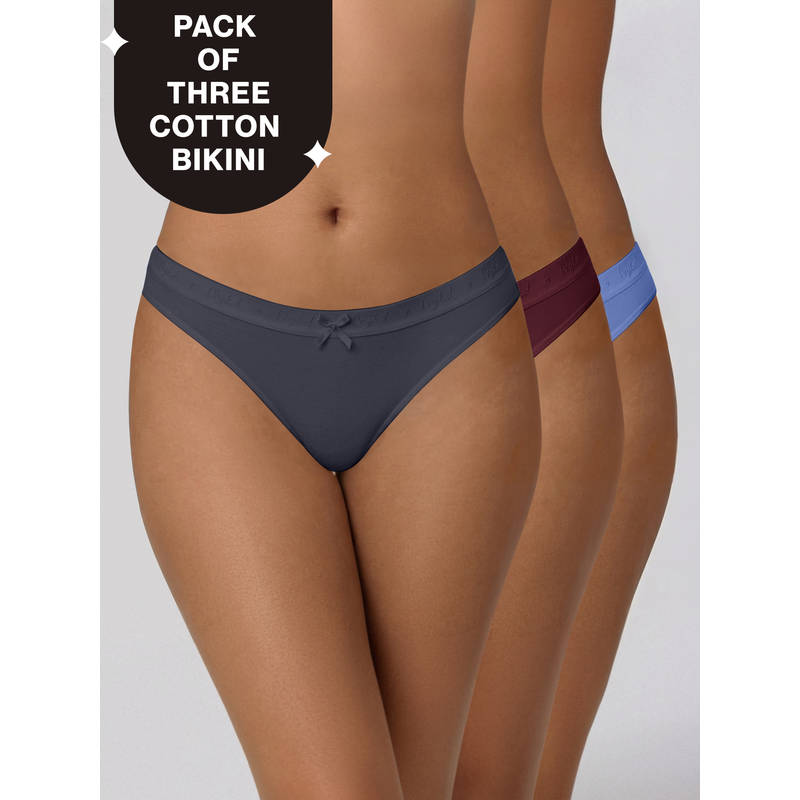 Low Rise Cotton Bikini Panty with Outer Elastic-Wine Wedge W Grey NYP390 PO3 (M)