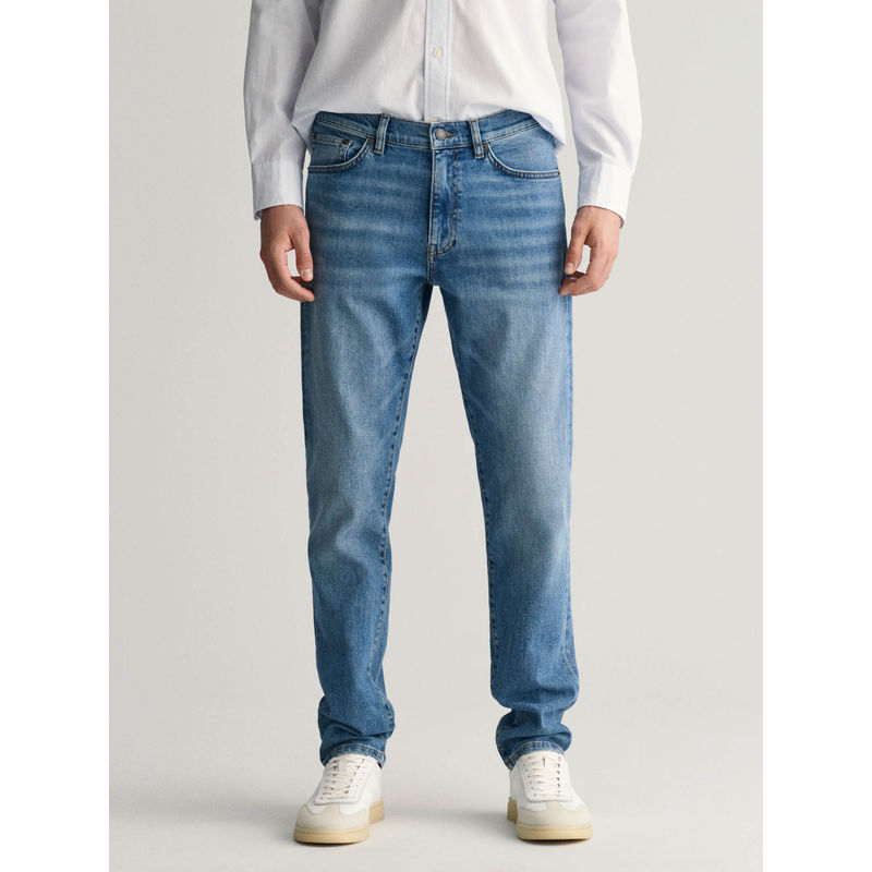 GANT Men Blue Washed Mid-Rise Slim Fit Jeans (30)
