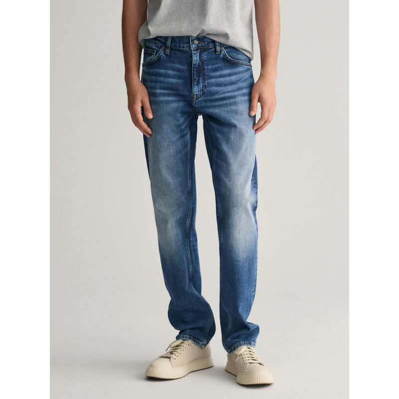 GANT Men Blue Washed Mid-Rise Regular Fit Jeans (34)