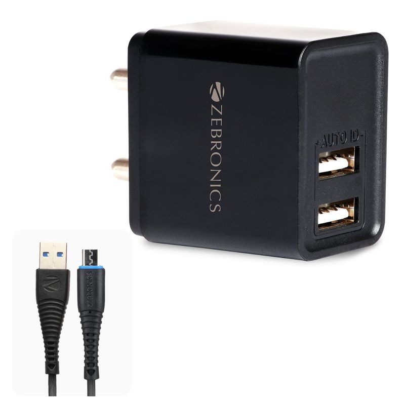 Zebronics Zebma5223 Usb Charger Adapter Micro Usb Cable, 2 Usb Ports