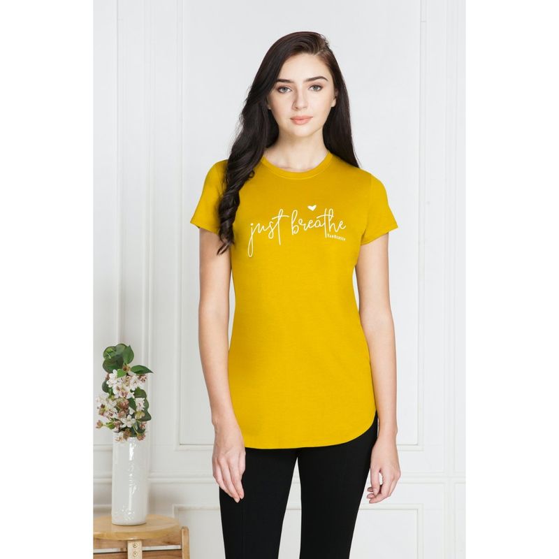 Van Heusen Woman Lingerie and Athleisure Yellow Perfect Printed Long T-Shirt (S)
