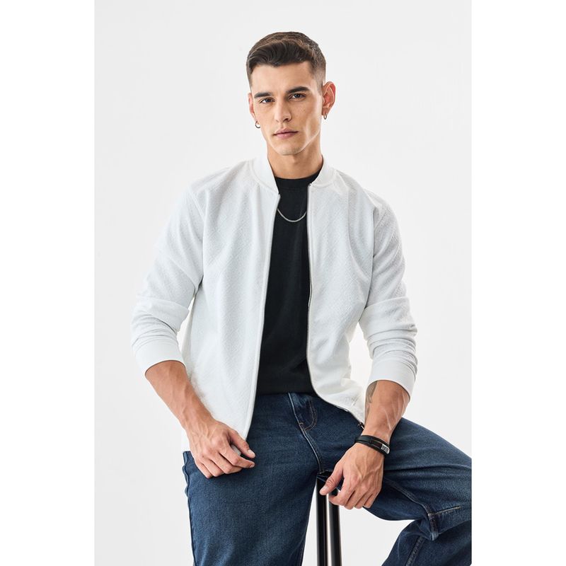 Snitch White Textured Full Sleeves Slim Casual Jacket for Men (2XL)