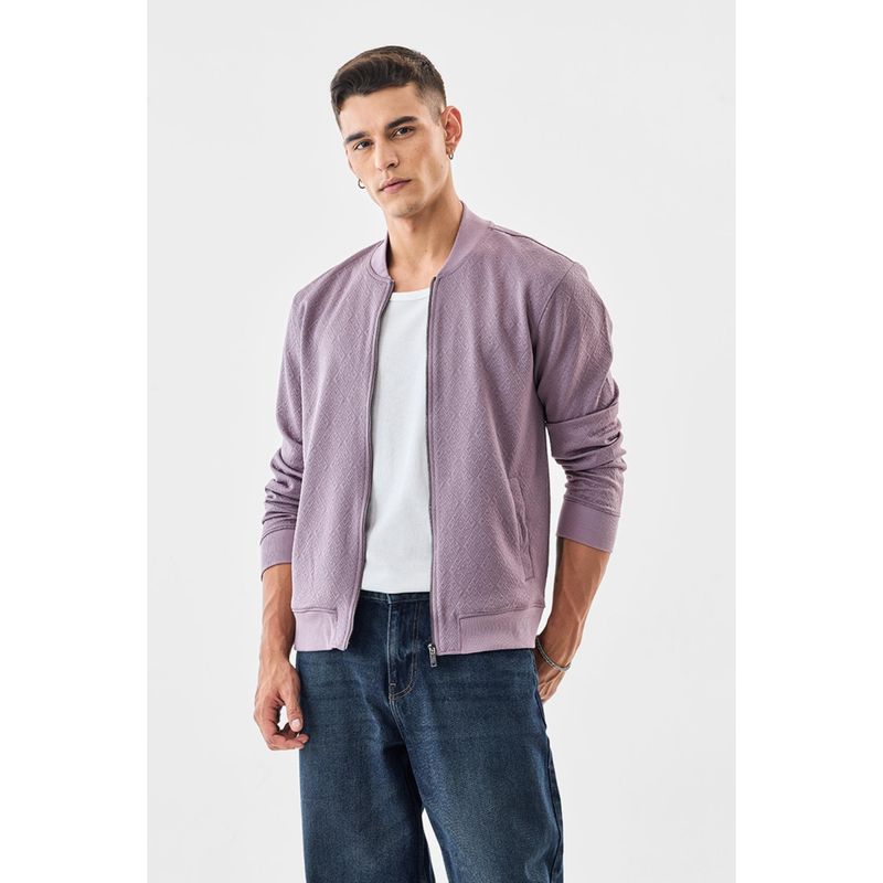 Snitch Lilac Textured Full Sleeves Slim Casual Jacket for Men (L)