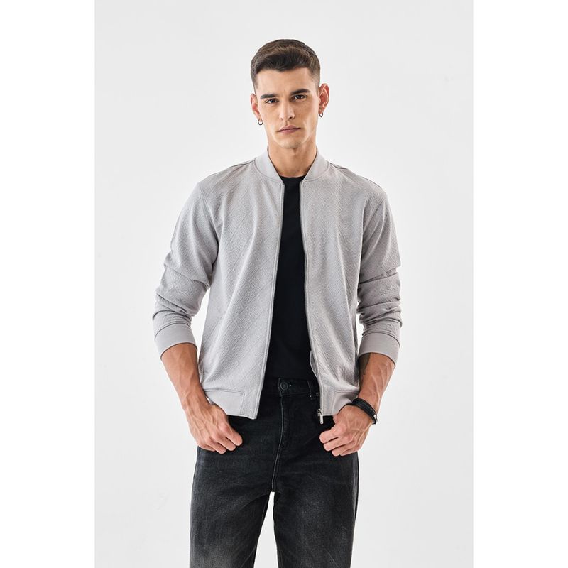 Snitch Light Grey Textured Full Sleeves Slim Casual Jacket for Men (2XL)