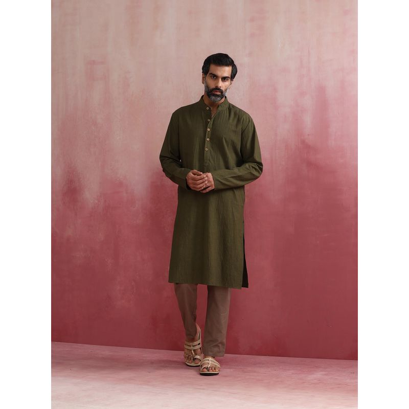 trueBrowns Men's Olive Kurta (S)