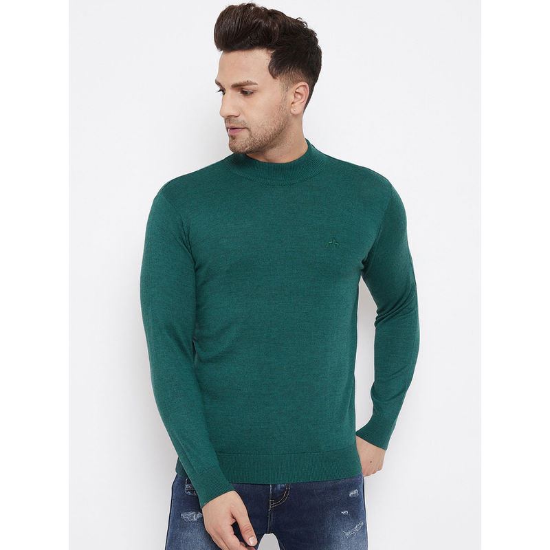 98 Degree North Green Solid High Full Sleeve Sweater (2XL)