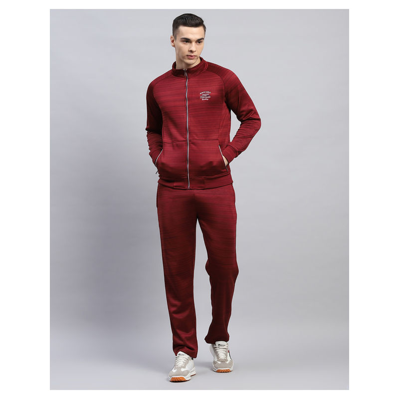 Monte Carlo Stripes Maroon Mock Neck Full Sleeve Tracksuit (Set of 2) (2XL)