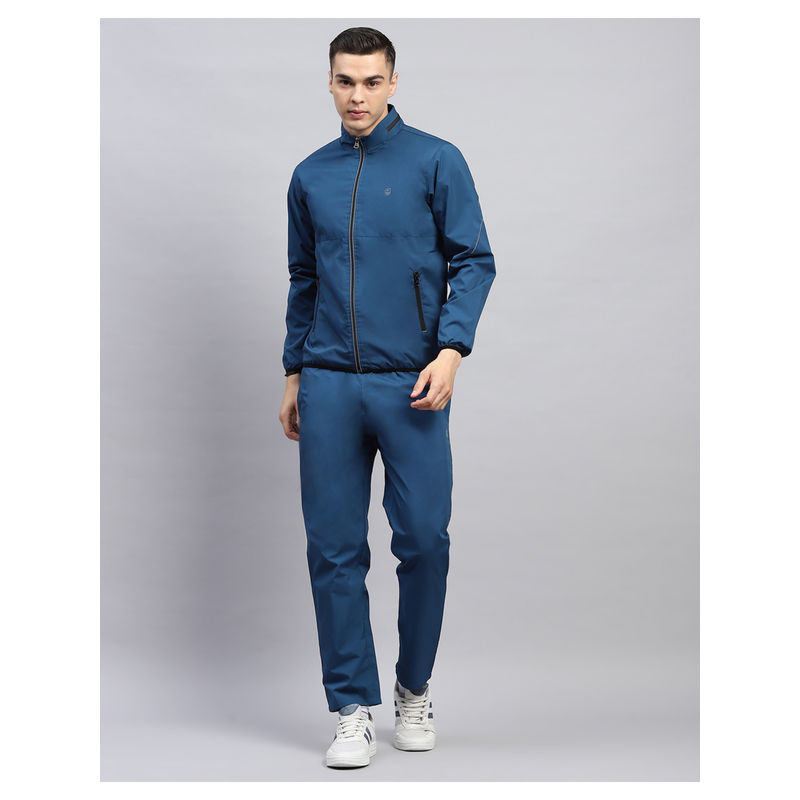 Monte Carlo Solid Blue Mock Neck Full Sleeve Tracksuit (Set of 2) (2XL)