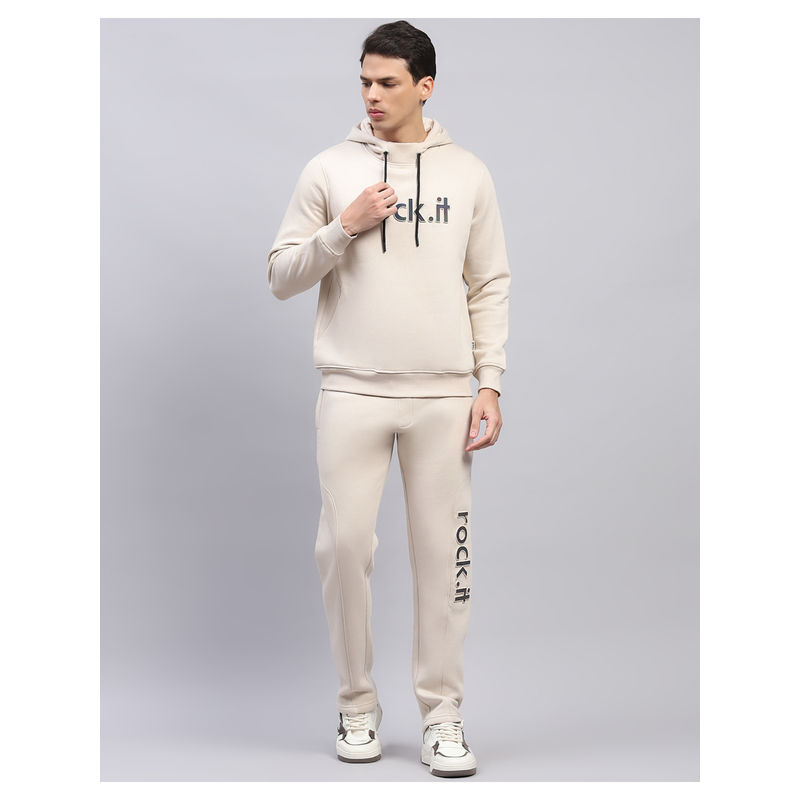 Rock.it Cream Solid Hooded Neck Full Sleeve Tracksuit (Set of 2) (2XL)