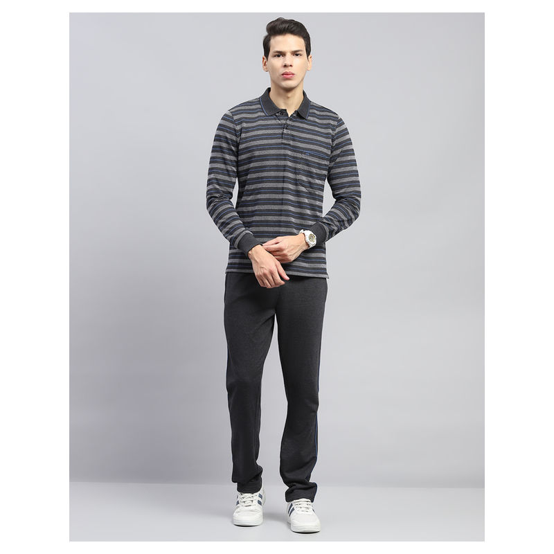 Monte Carlo Striped Grey Collared Neck Full Sleeve Tracksuit (Set of 2) (3XL)