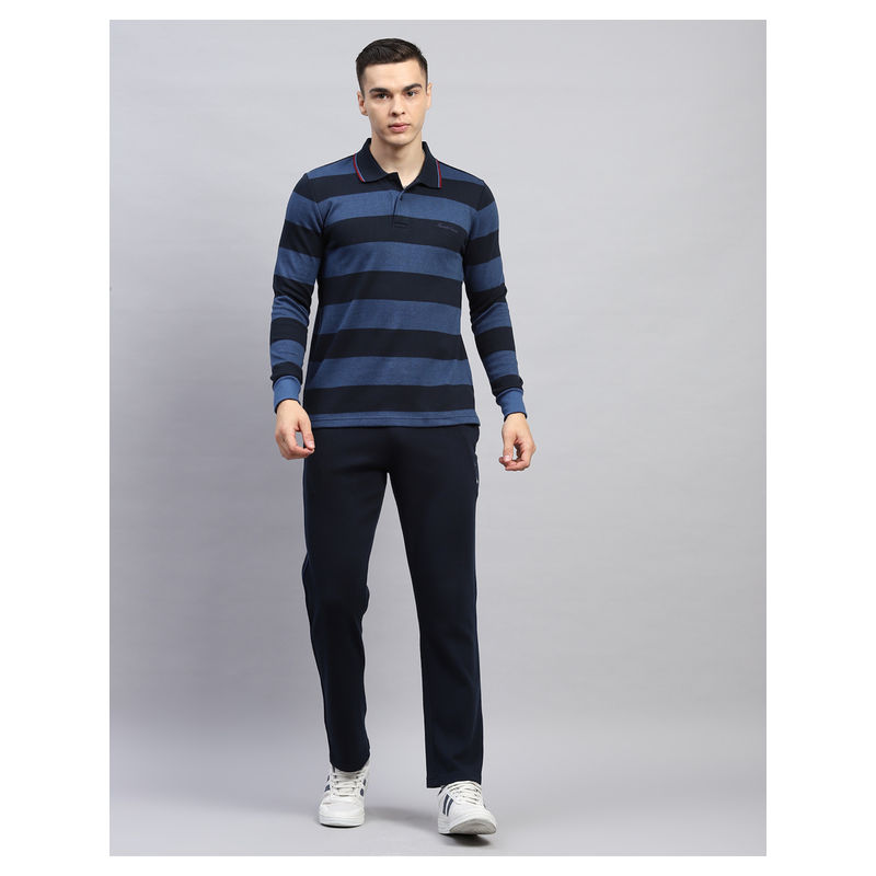 Monte Carlo Striped Navy Blue Collared Neck Full Sleeve Tracksuit (Set of 2) (2XL)