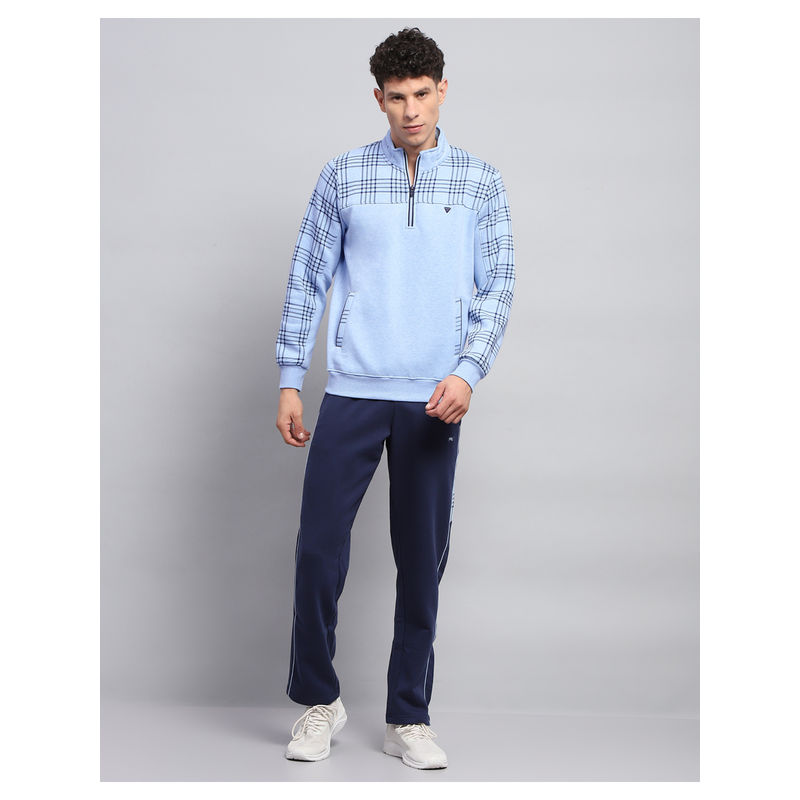 Monte Carlo Checks Blue Mock Neck Full Sleeve Tracksuit (Set of 2) (M)