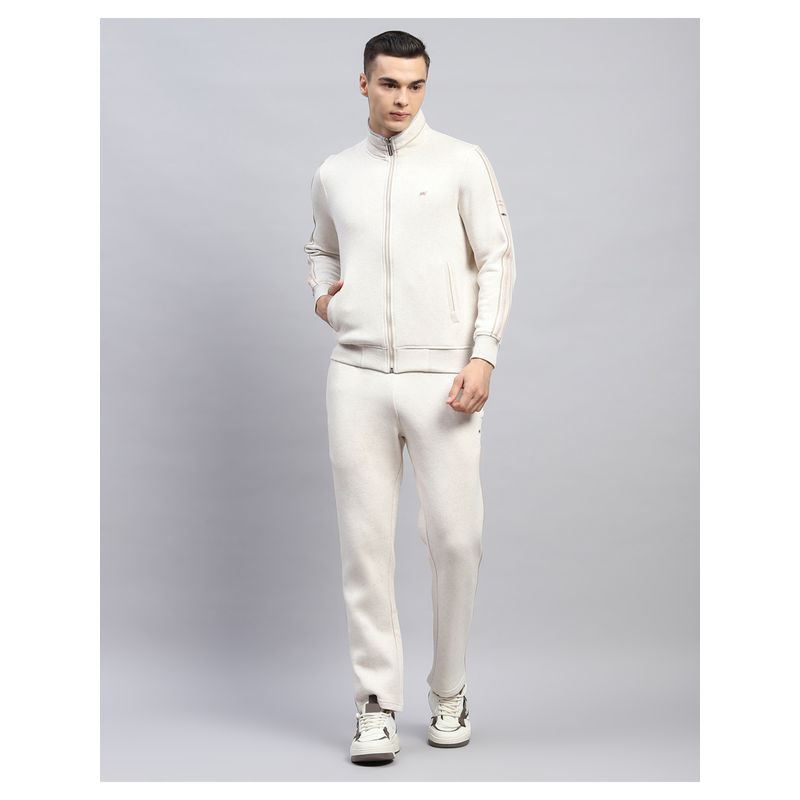 Monte Carlo Solid Cream Mock Neck Full Sleeve Tracksuit (Set of 2) (3XL)