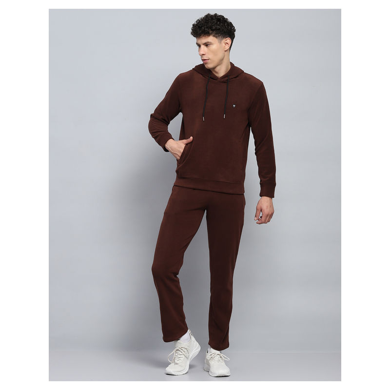 Monte Carlo Solid Brown Hooded Neck Full Sleeve Tracksuit (Set of 2) (XL)