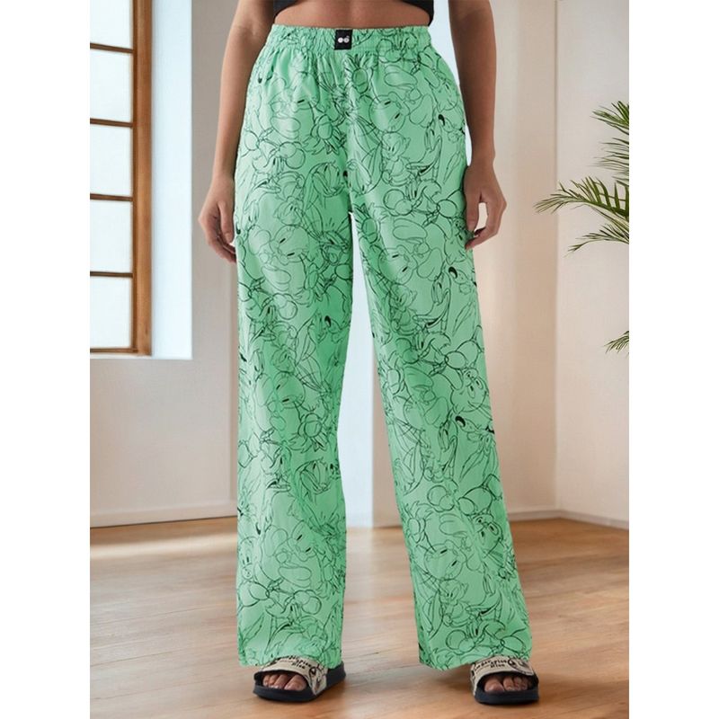 Bewakoof Women's Green All Over Printed Wide Leg Pyjamas (XL)