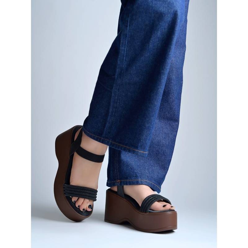 Shoetopia Women Black Wedges Heels (EURO 38)