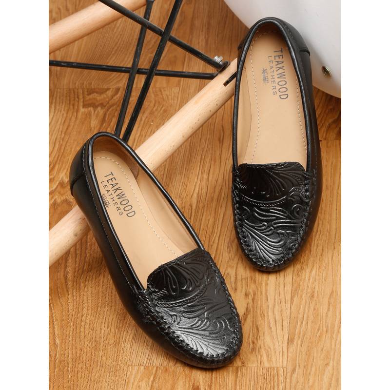 Teakwood Women Black Leathers Black Slip-On Loafers (EURO 36)